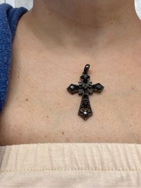 Black Crystal Cross Pendant Necklace - Women's Jewelry